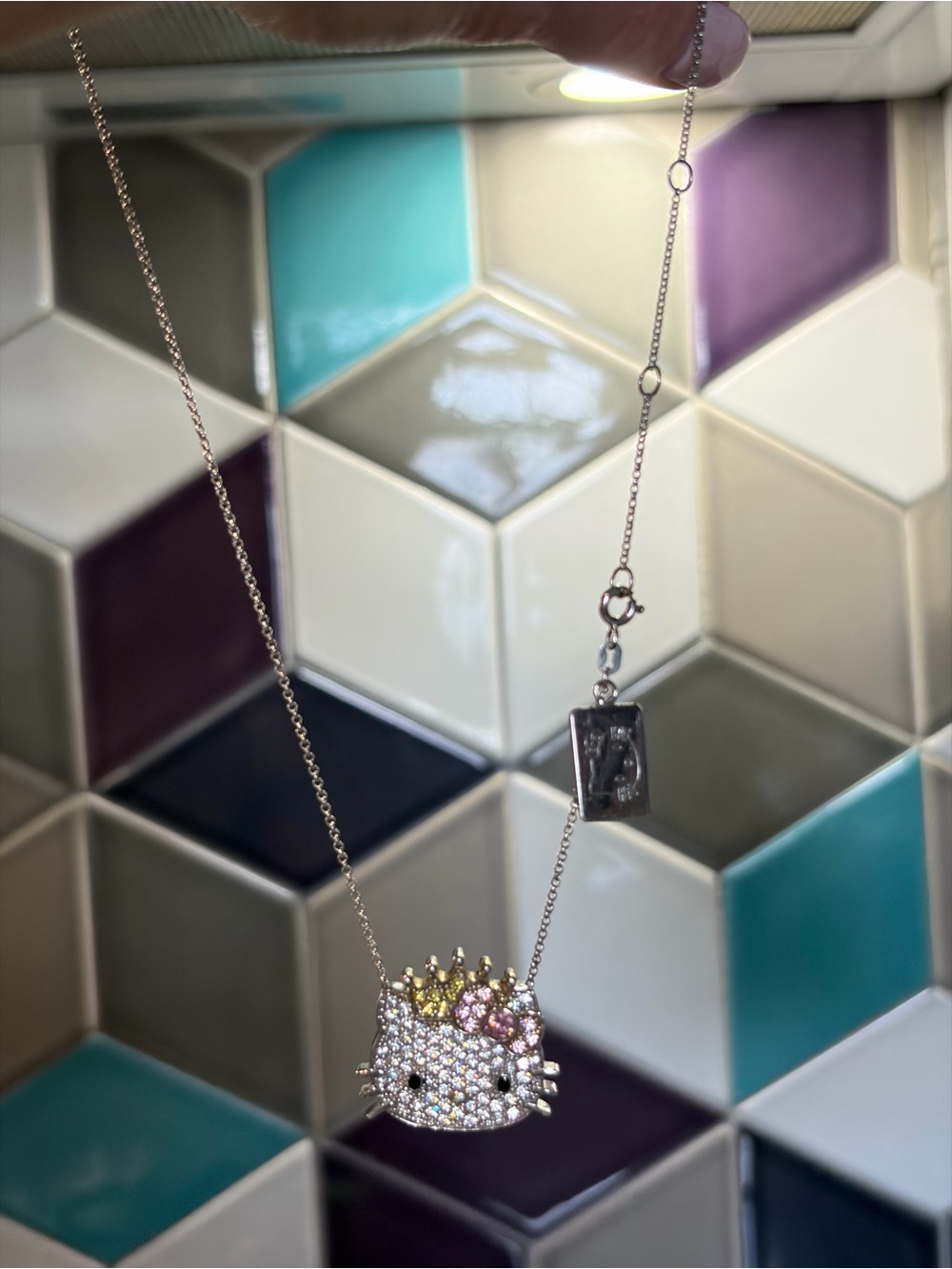 Y2K Hello Kitty Sanrio 925 gold plated Diamonique pendant Necklace Rare - Picture 2 of 8